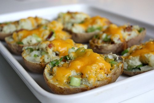 Baked potato halves with filling
