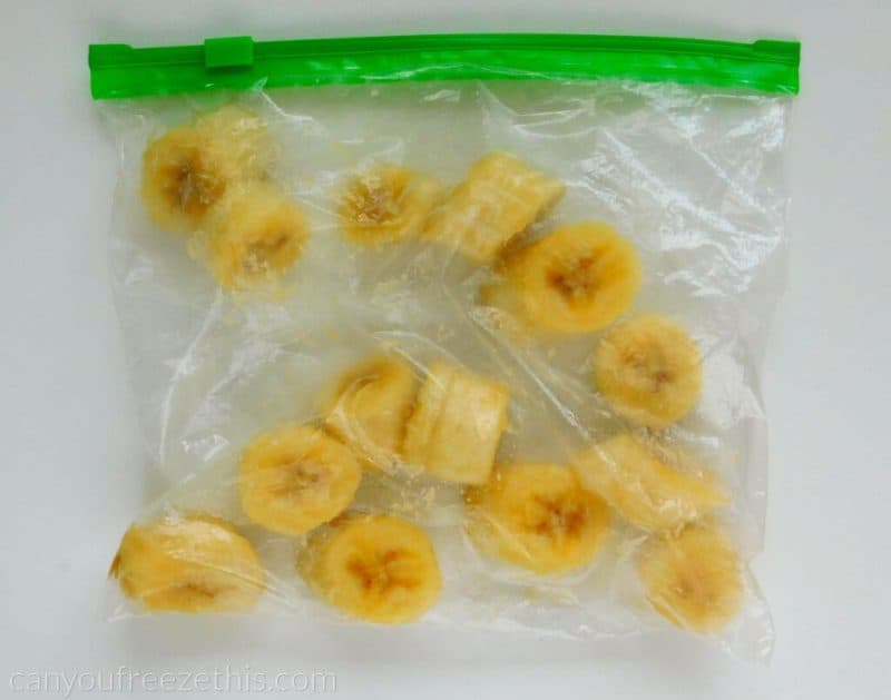 Banana slices in a freezer bag