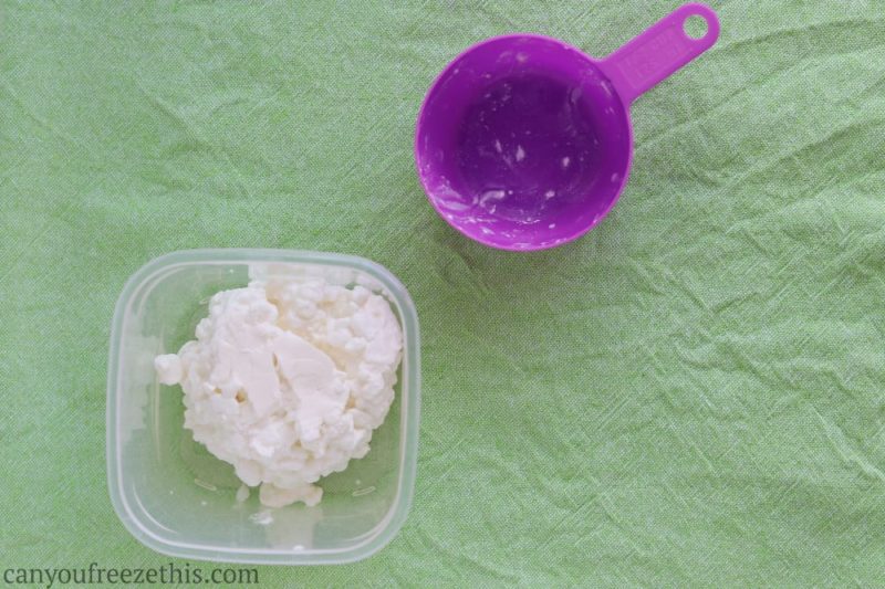 Cottage cheese prepared for freezing