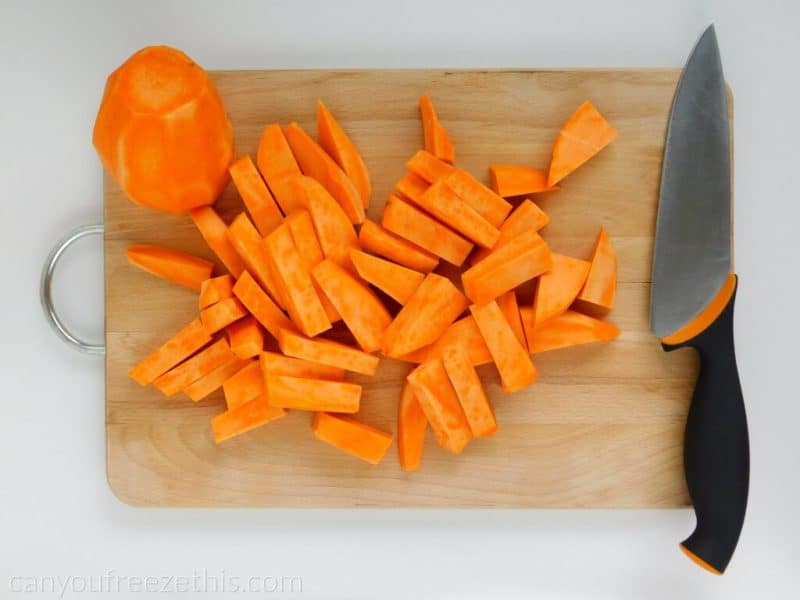 Cutting sweet potatoes into fries