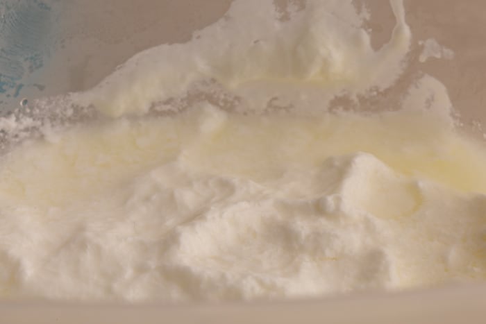 Defrosted greek yogurt closeup