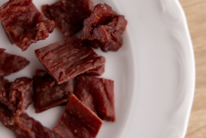Defrosted jerky on a plate