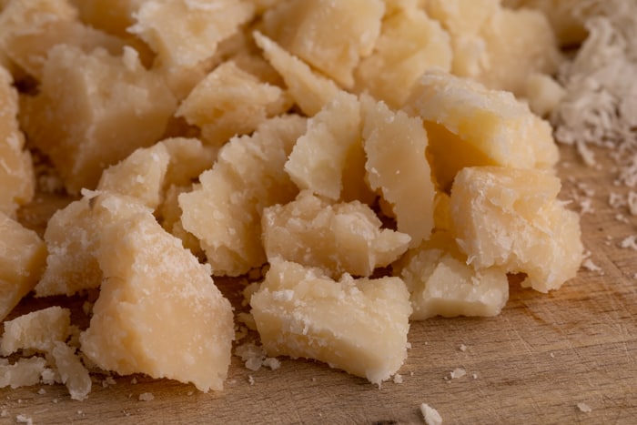 Defrosted parmesan crumbled