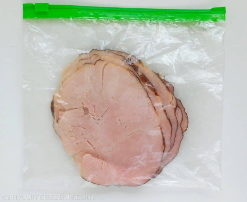 Ham slices in a freezer bag