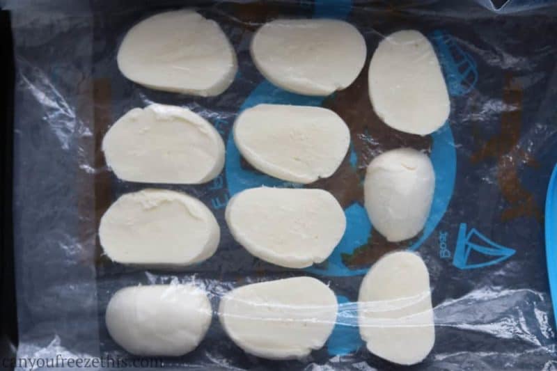 Mozzarella slices in a freezer bag