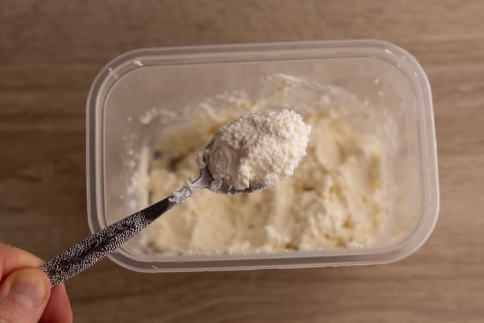 Thawed ricotta after stirring