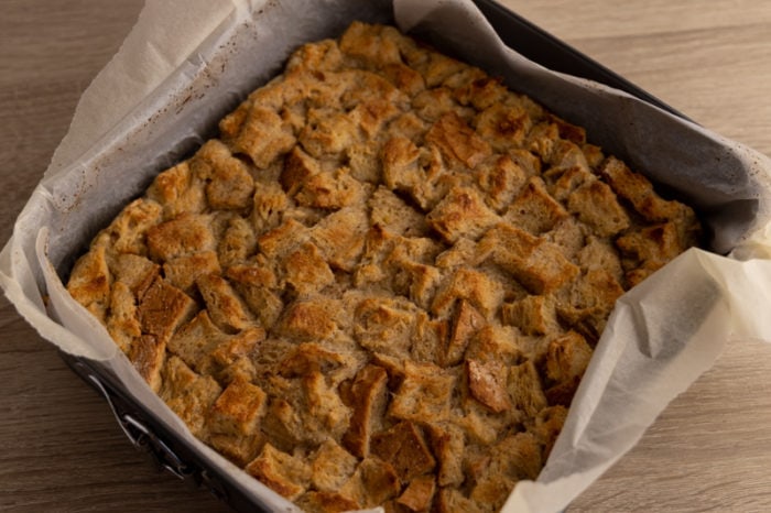 Freshly baked bread pudding